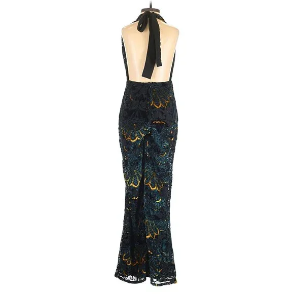 🦋🔥💋UBER GORGE!💋🦋🔥70's Inspired Floral Devoré Velvet Halter Flared Jumpsuit - Picture 7 of 10